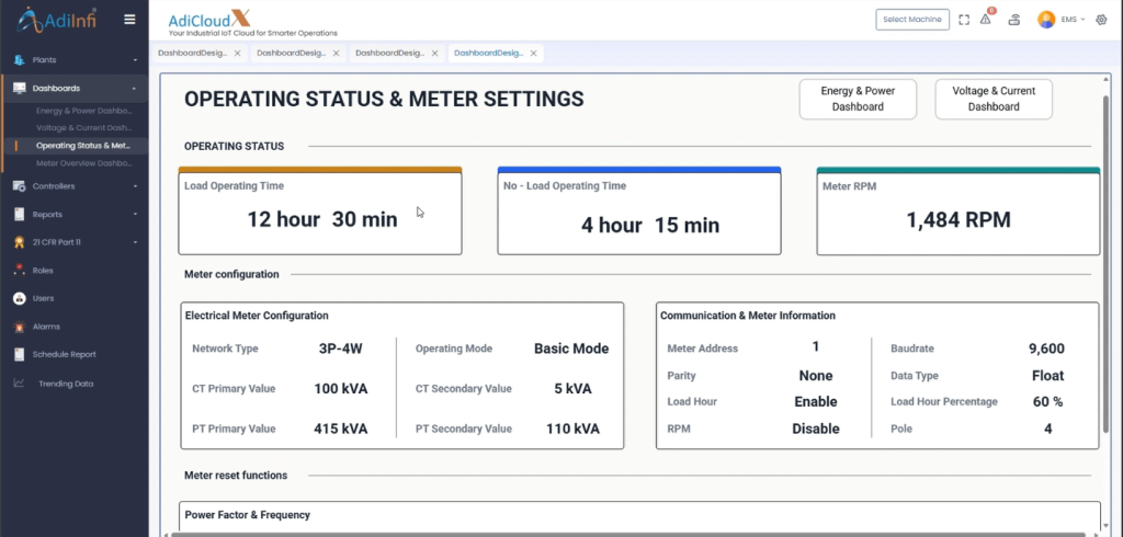 operating status & meter settings